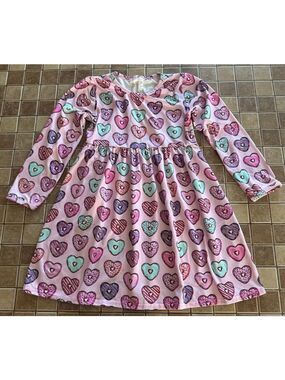 Girls Unbranded Casual Dress XXL(6-7T) Pink Multi-color Heart Donut Print